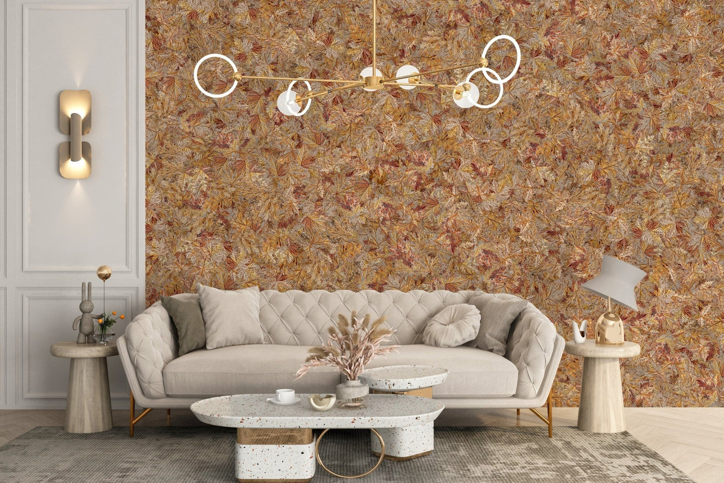 Taupe brown leaf wallpaper design mural DTLI03
