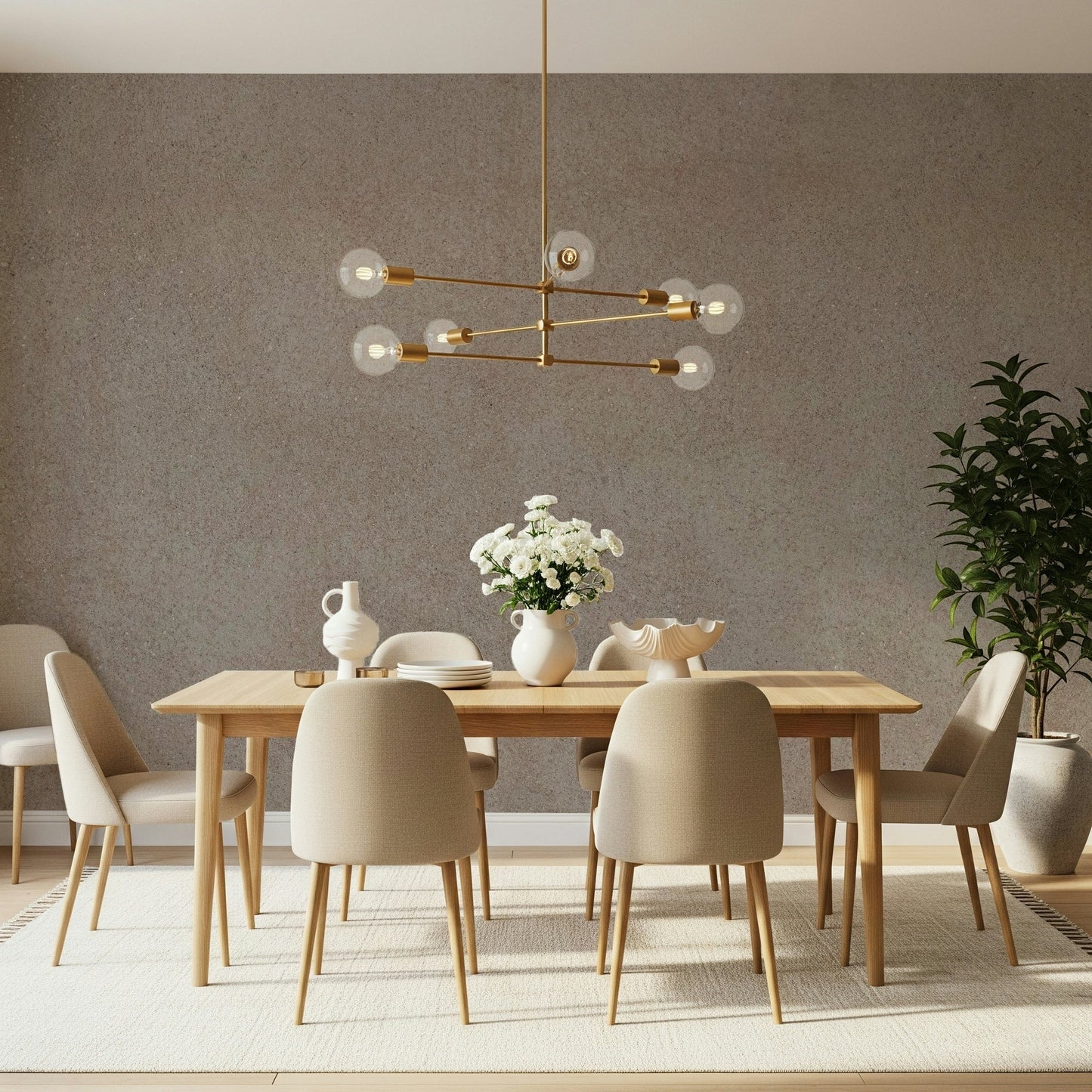 Taupe Stone Surface Wall Mural installed in a chic dining area.