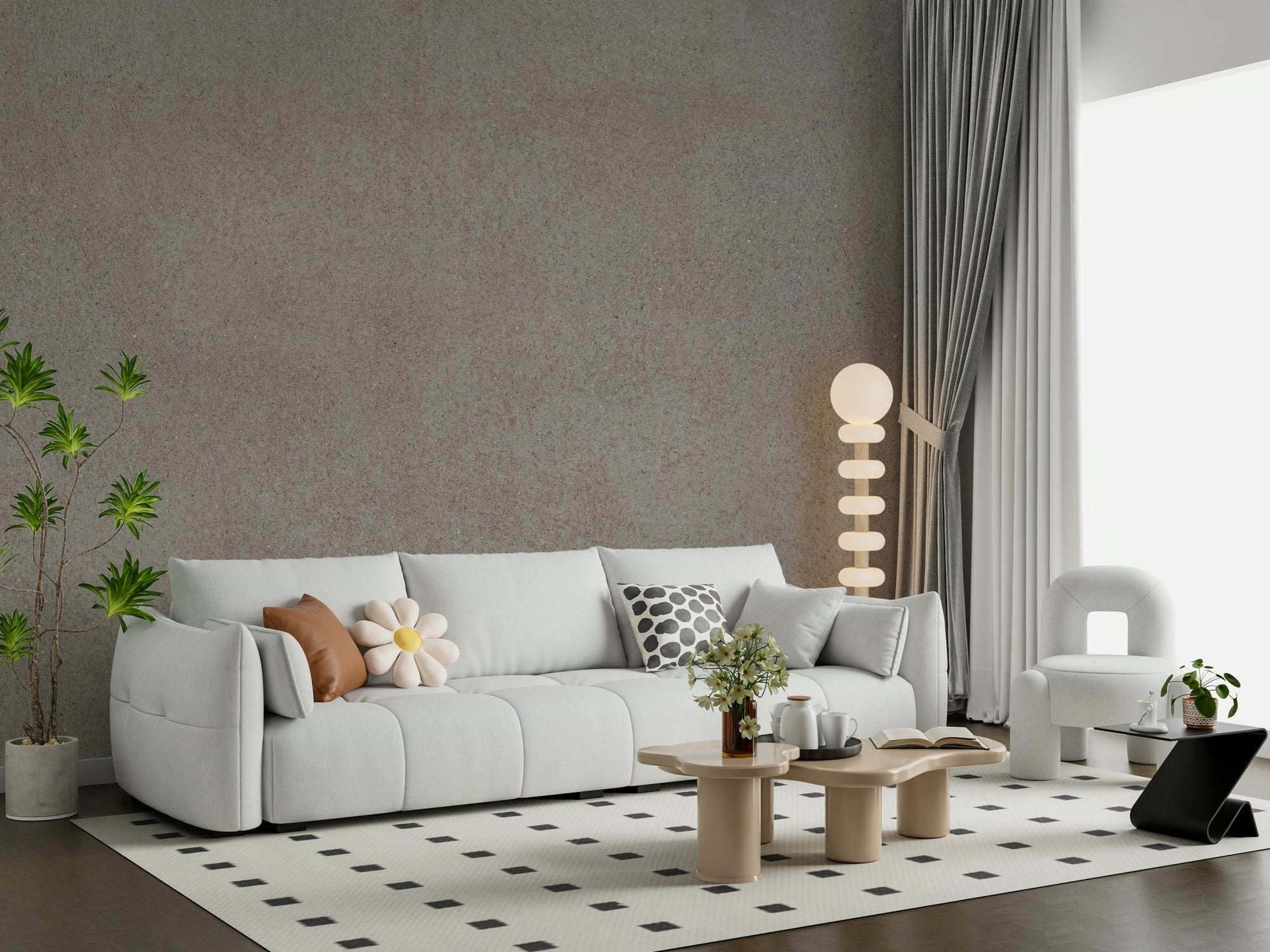 Modern living room featuring the Taupe Stone Surface Wall Mural., GD6160