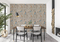 Vintage bird motifs enrich Taupe Vintage Botanical Wallpaper softly