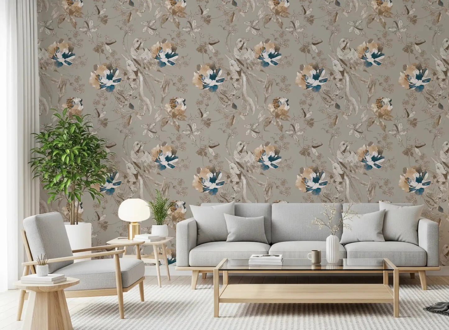 Hallway featuring Taupe Vintage Botanical Wallpaper and leafy pattern