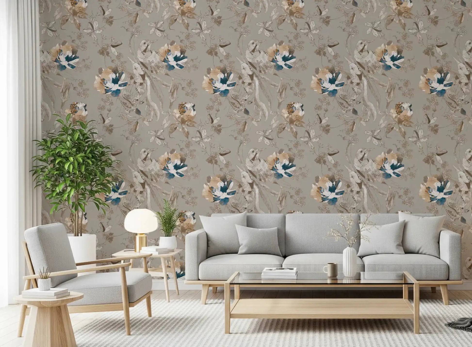 Hallway featuring Taupe Vintage Botanical Wallpaper and leafy pattern