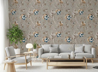 Hallway featuring Taupe Vintage Botanical Wallpaper and leafy pattern