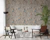 Fine leaf accents run through Taupe Vintage Botanical Wallpaper clearly