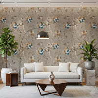 Office wall with Taupe Vintage Botanical Wallpaper on a taupe base