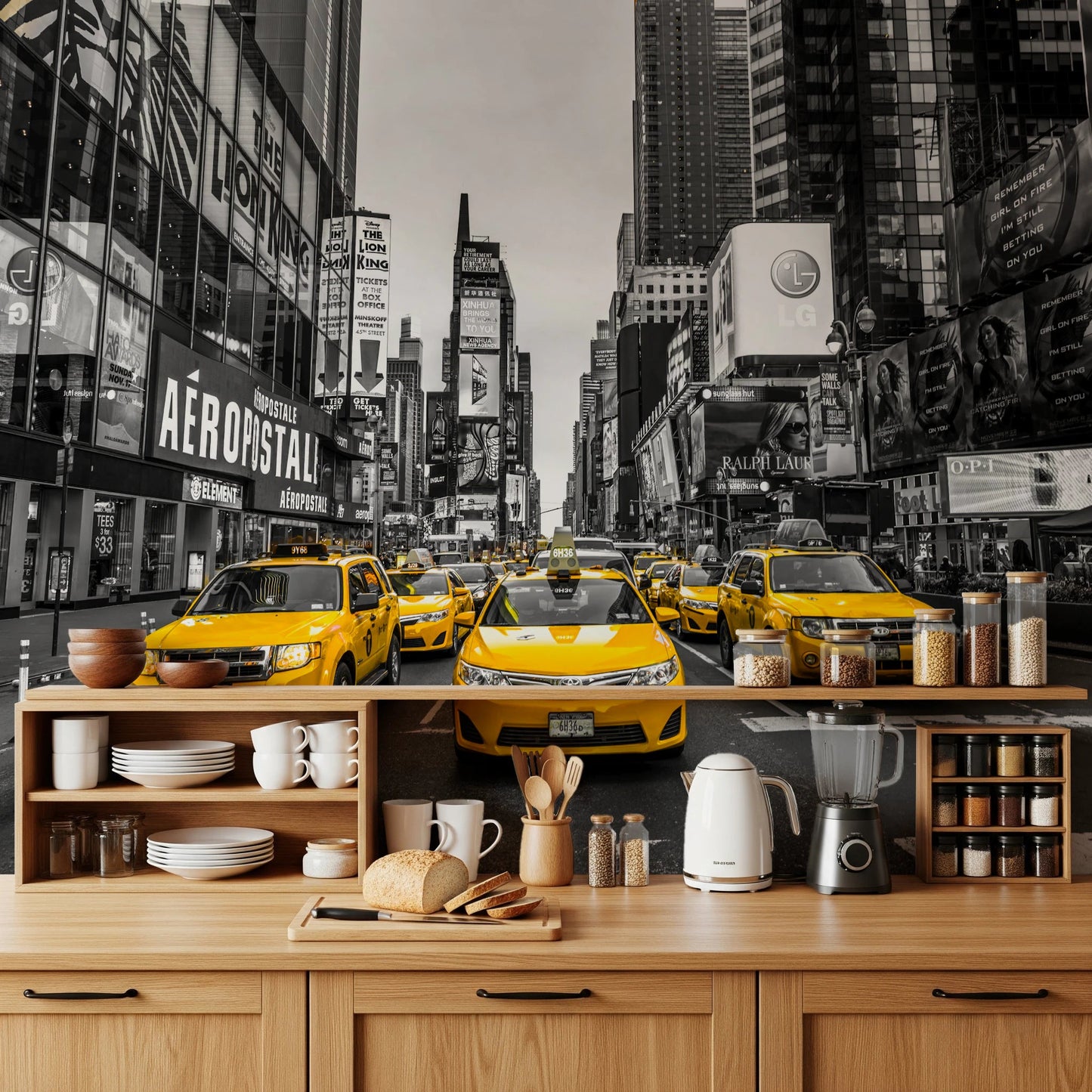 Taxi Rush Hour Wall Mural for modern apartment feature wall.