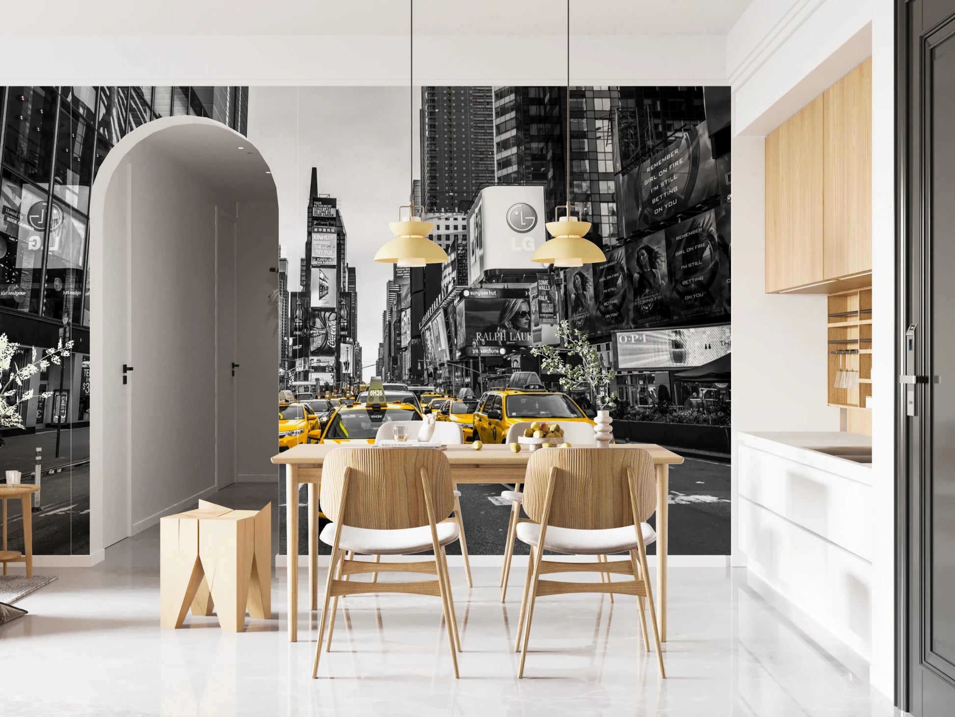 Taxi Rush Hour Wall Mural for dining room wall decoration.