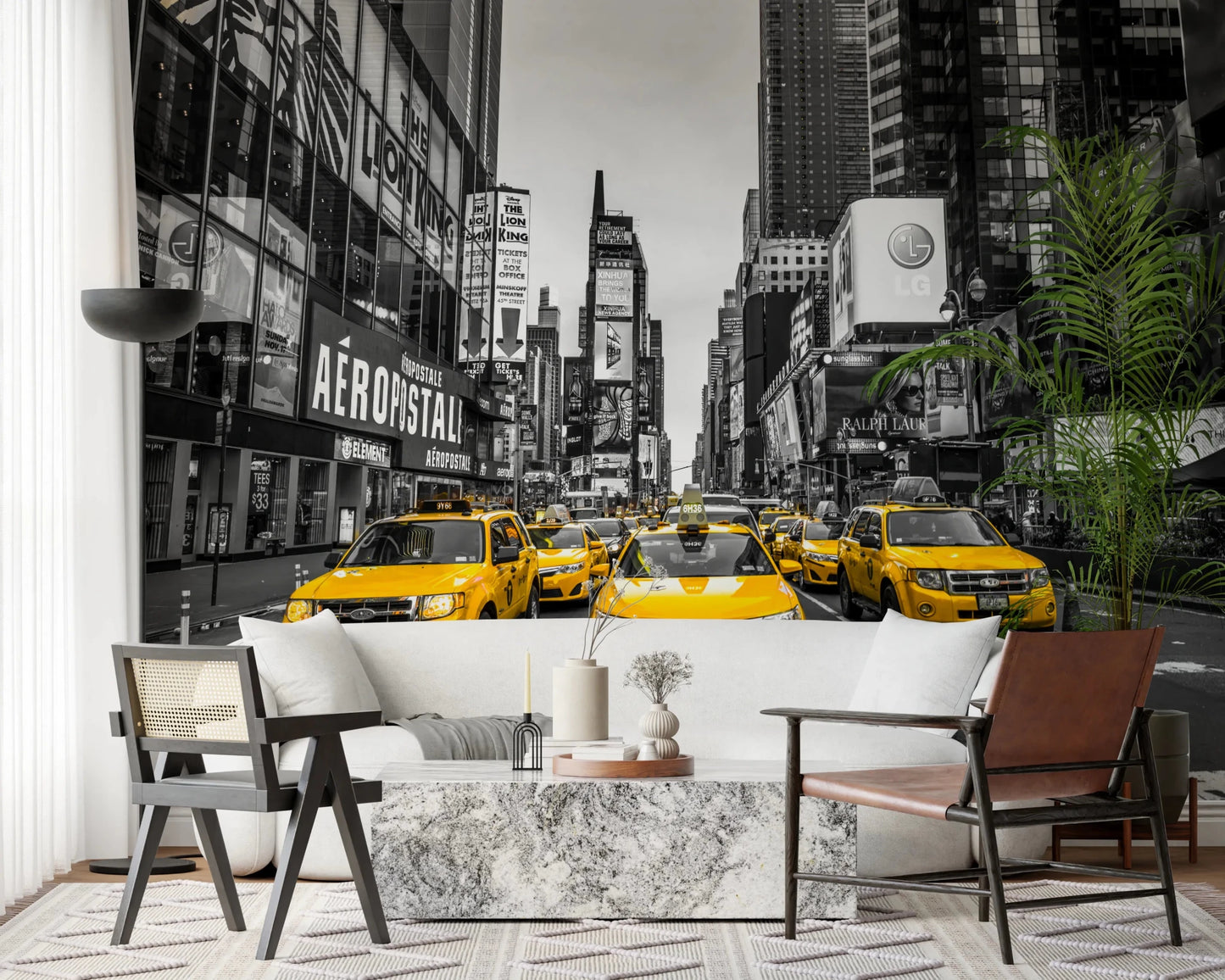 Taxi Rush Hour Wall Mural for urban themed living room décor.
