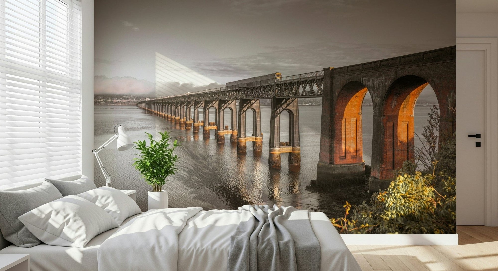 Tay Rail Bridge wall mural in a modern living room setting, GD7876