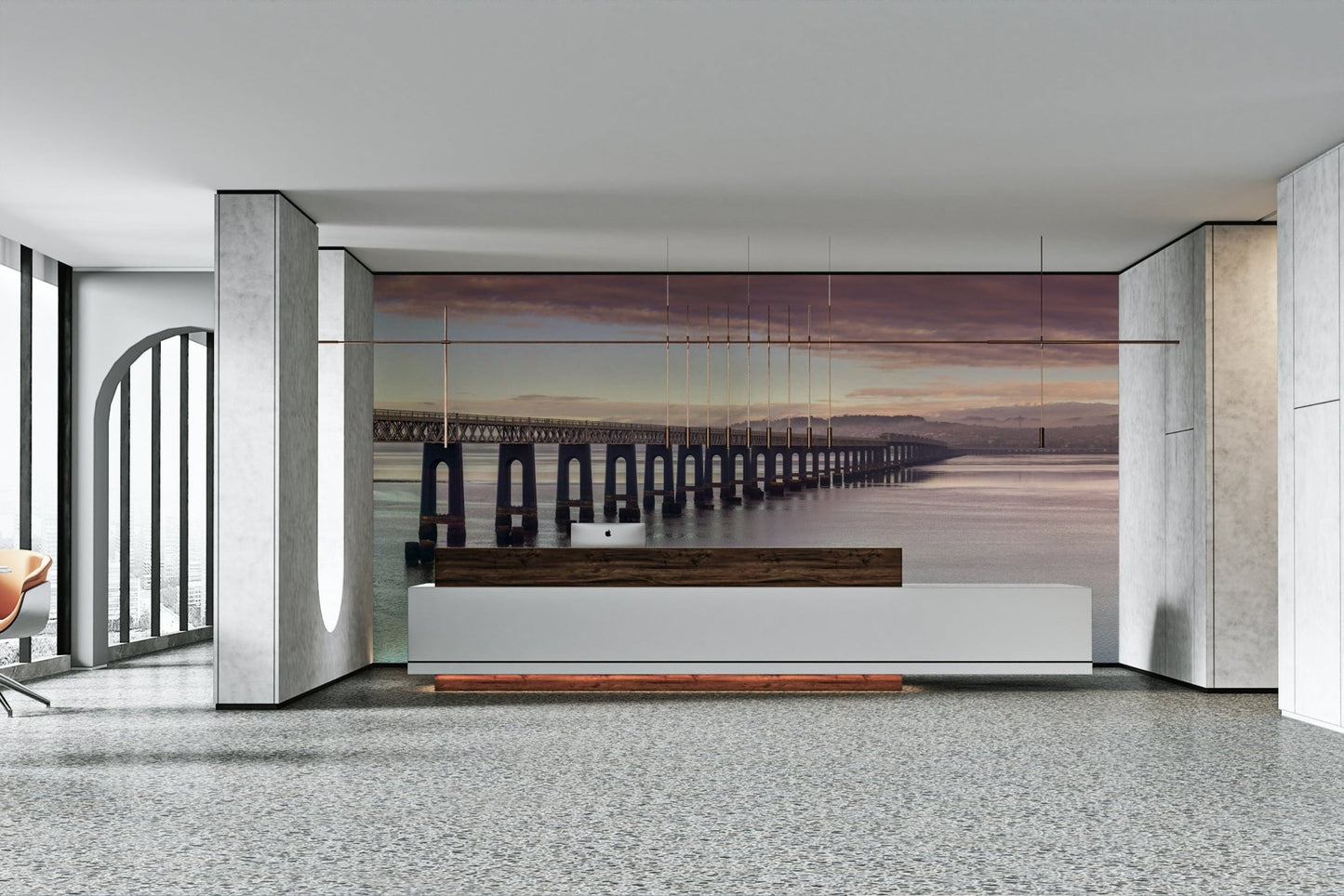 Estuary or water reflecting dawn light.

