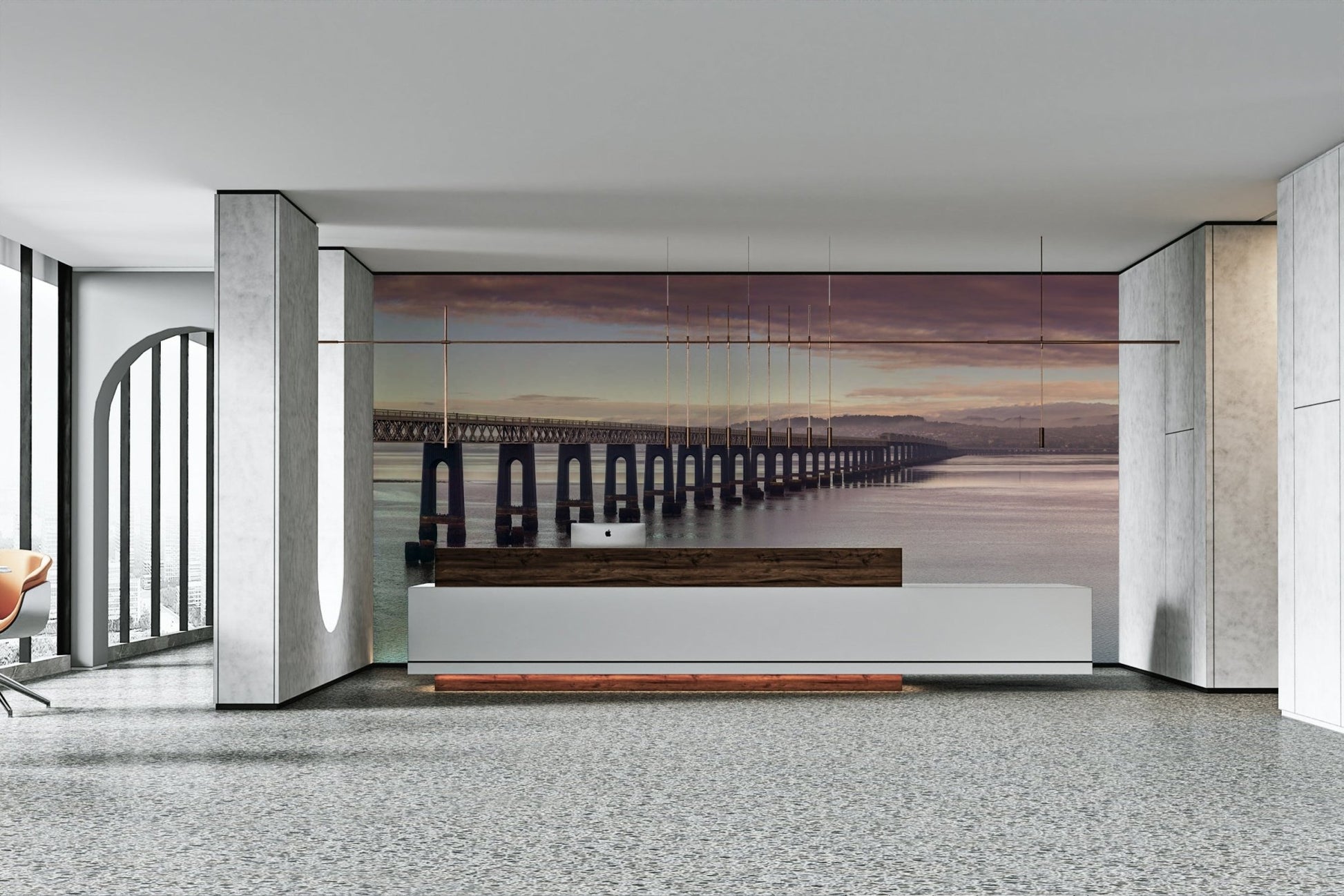 Estuary or water reflecting dawn light.

