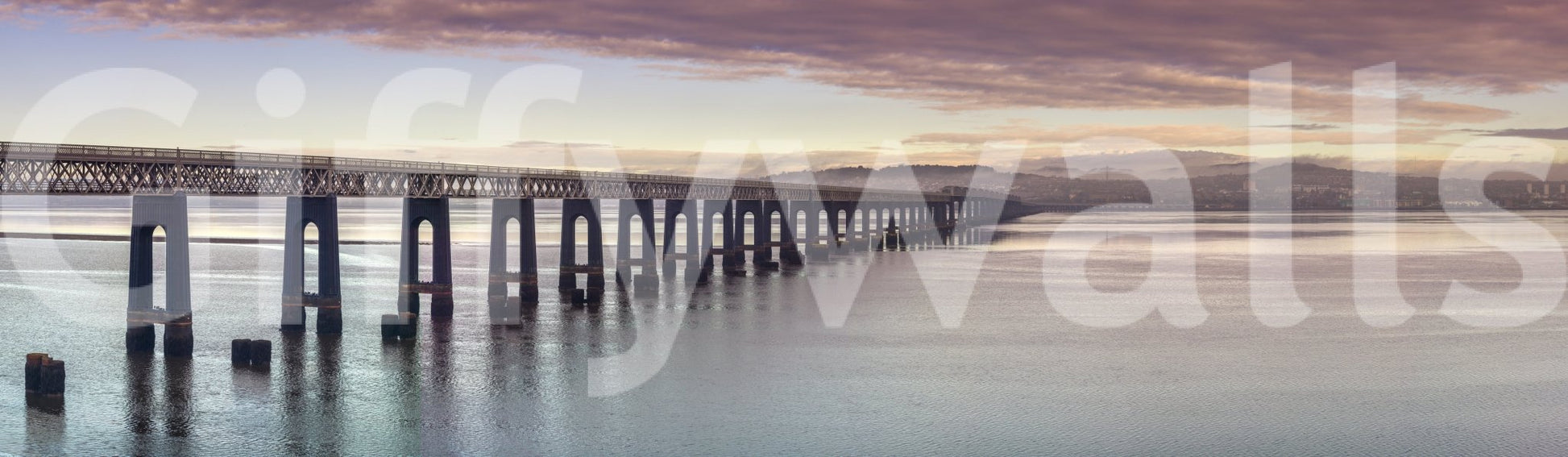 Wall decor evoking Scottish landmark.

