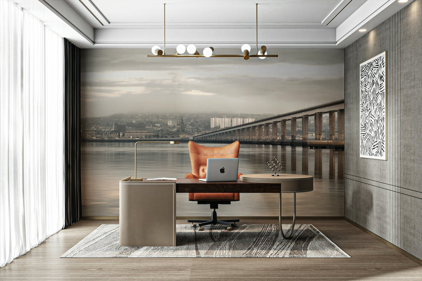 Elegant Tay Road Bridge wall mural for living room.

