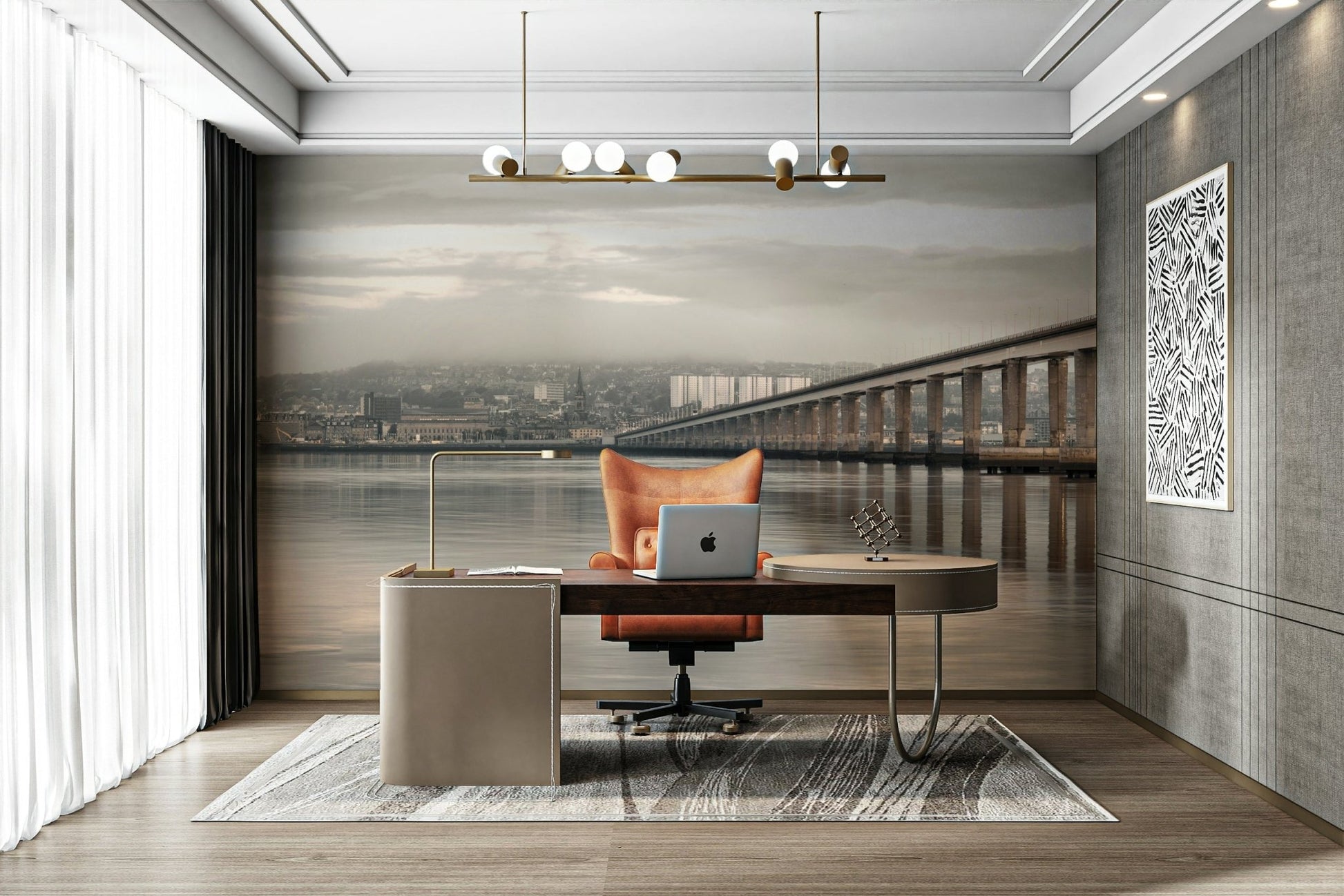 Elegant Tay Road Bridge wall mural for living room.


