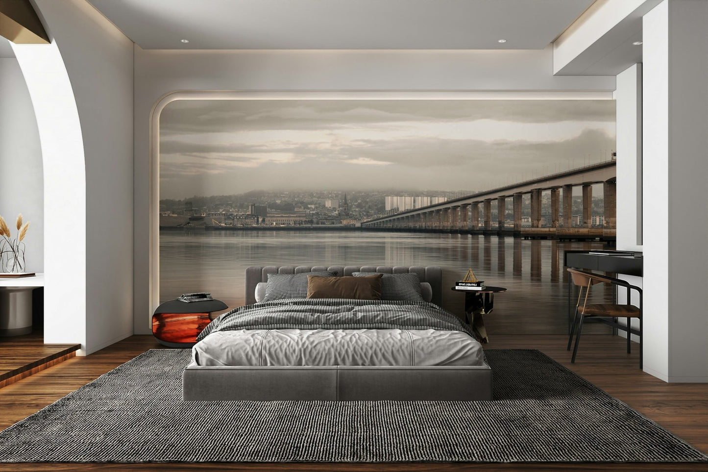 Unique Tay Road Bridge mural for modern interiors.

