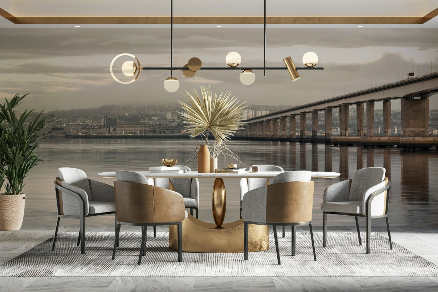 Tay Road Bridge mural adding elegance to interiors.

