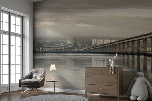 Tay Road Bridge wall mural in vivid colors.

