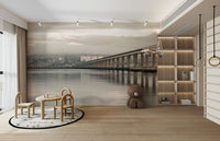 Detailed wall mural of Tay Road Bridge at sunset.

