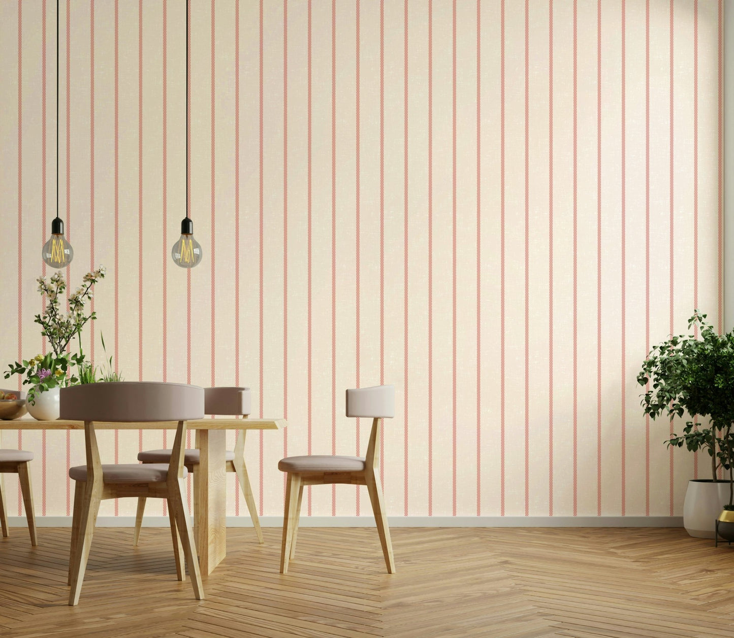 Traditional wallpaper with red stripes

