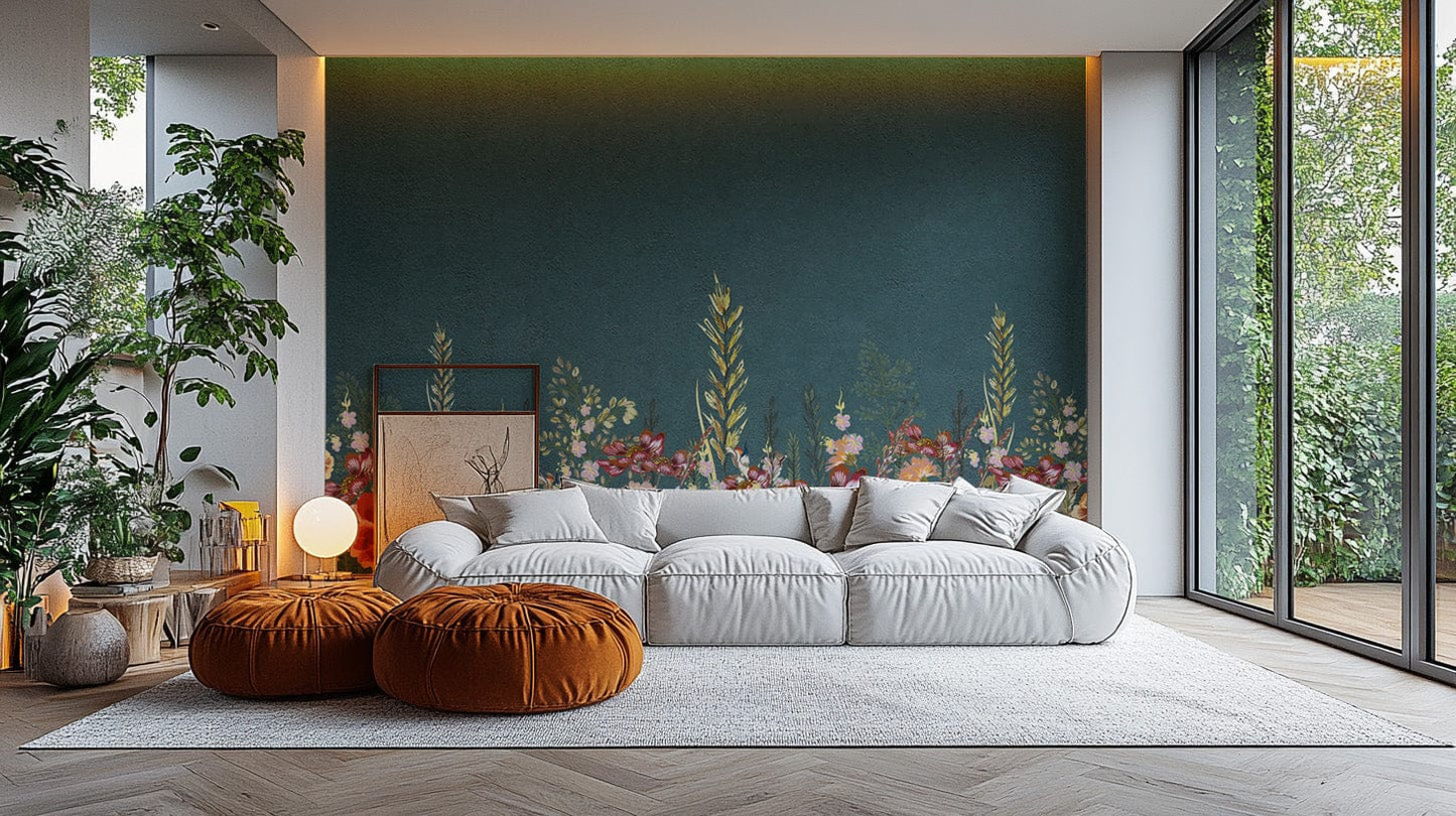 Teal background wildflower wall print
