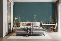 Teal botanical wildflower wall mural
