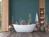 Artistic teal botanical floral mural
