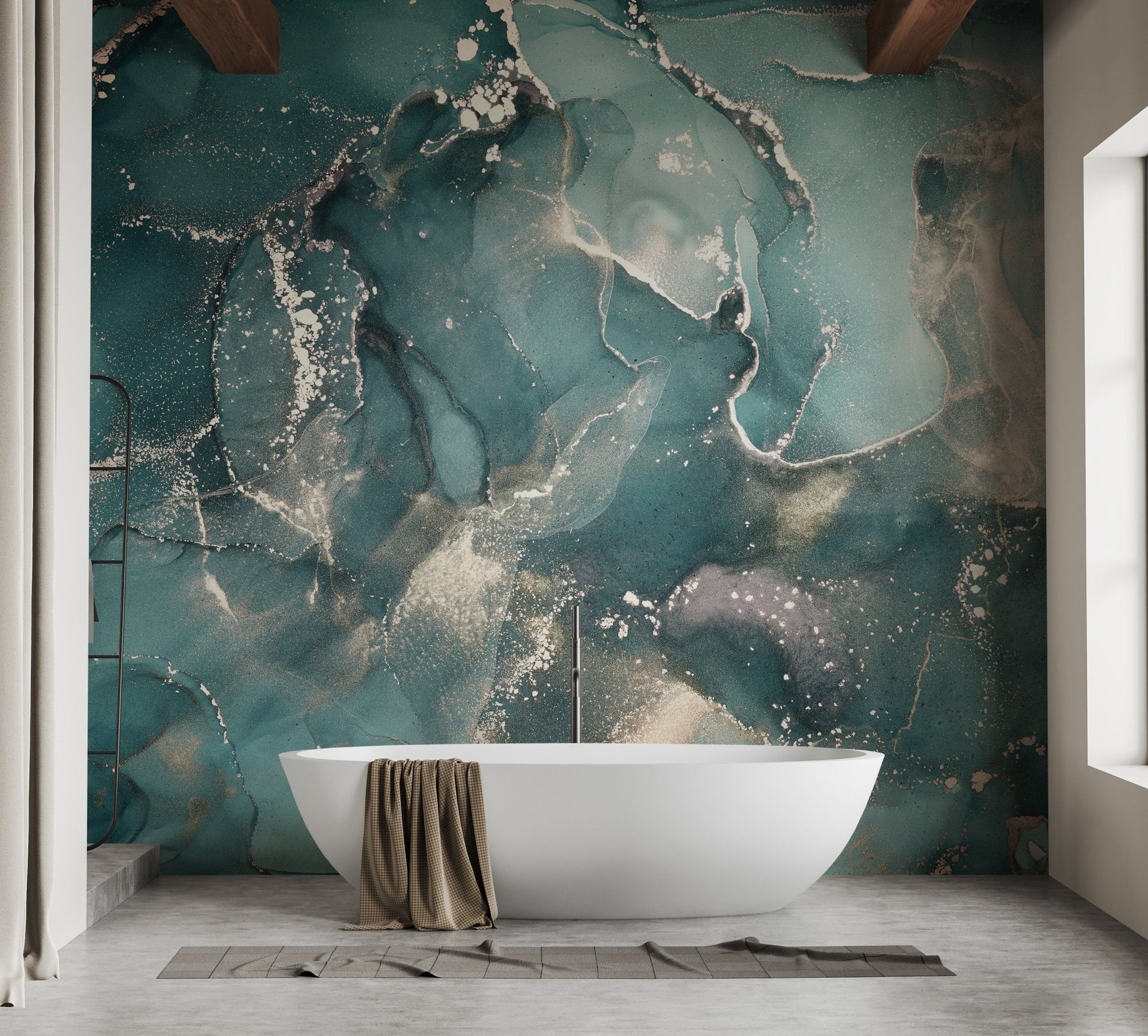 Bathroom Refresh with Teal Marble Wallpaper Mural A582