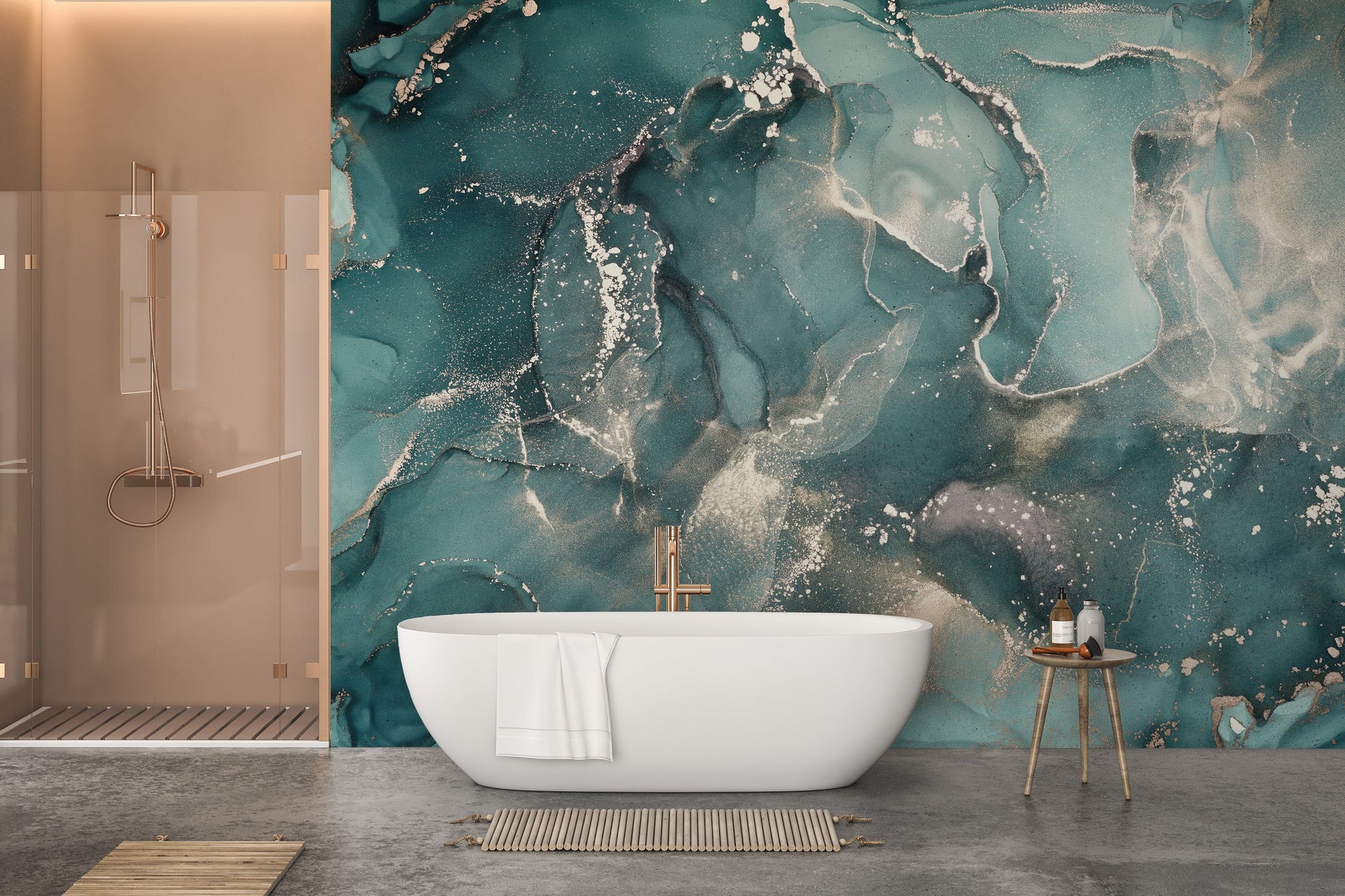 Bathroom Modernity: Teal Colored Marble Wallpaper