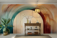 Stylish teal arch mural wallpaper for living areas