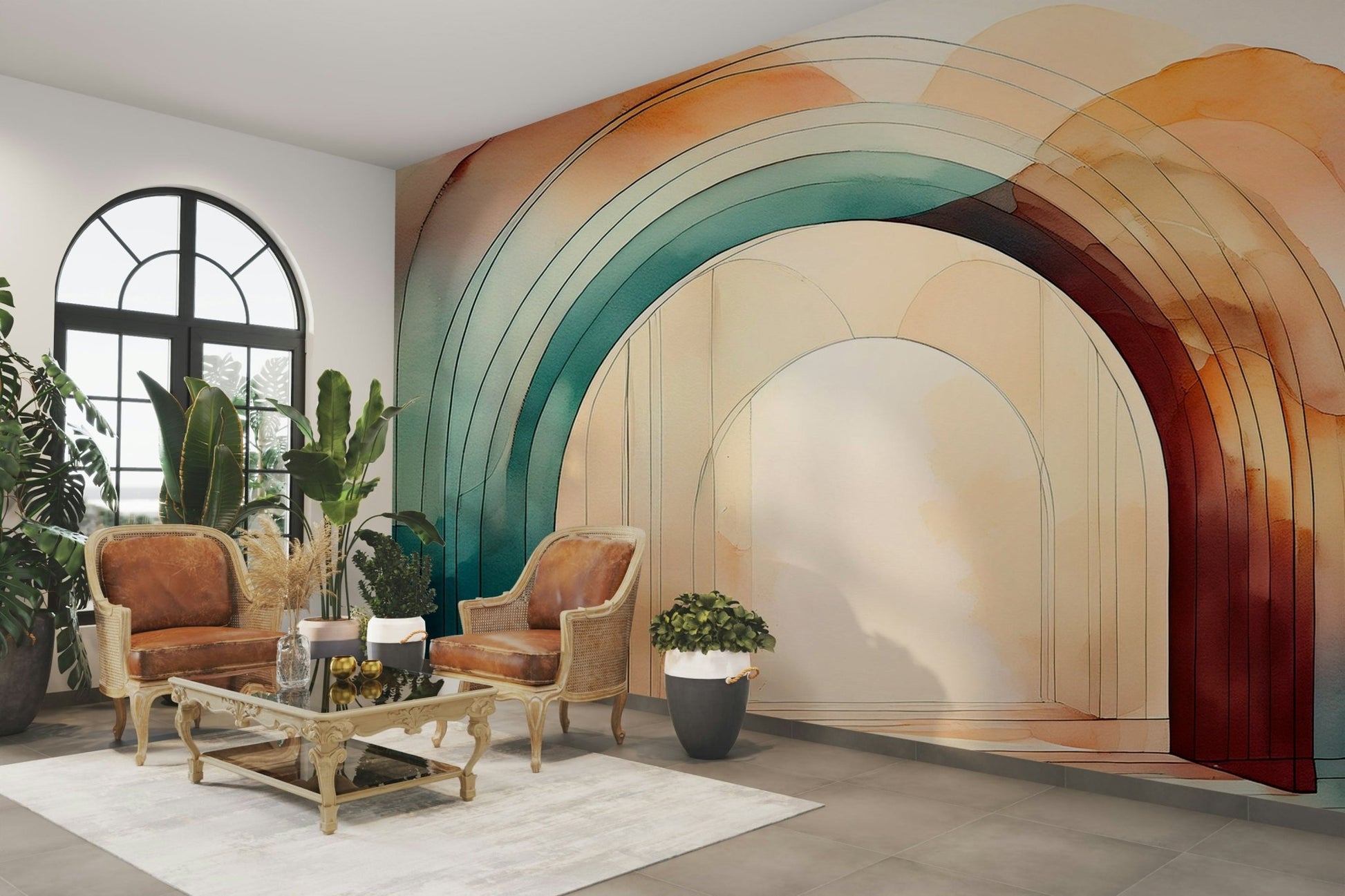 Bold and elegant teal dream arches wall mural design