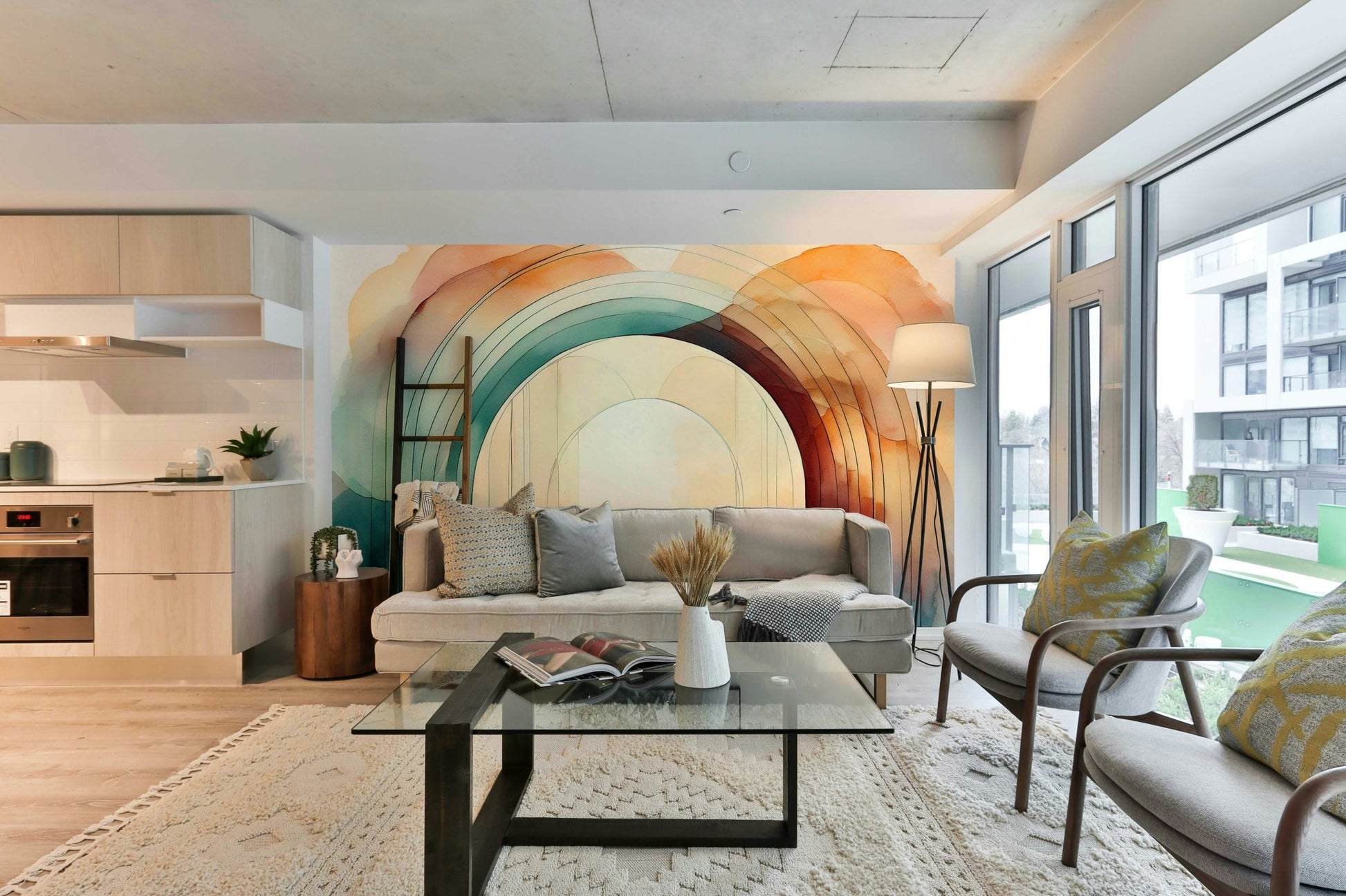 Modern arch design in teal tones for your home walls