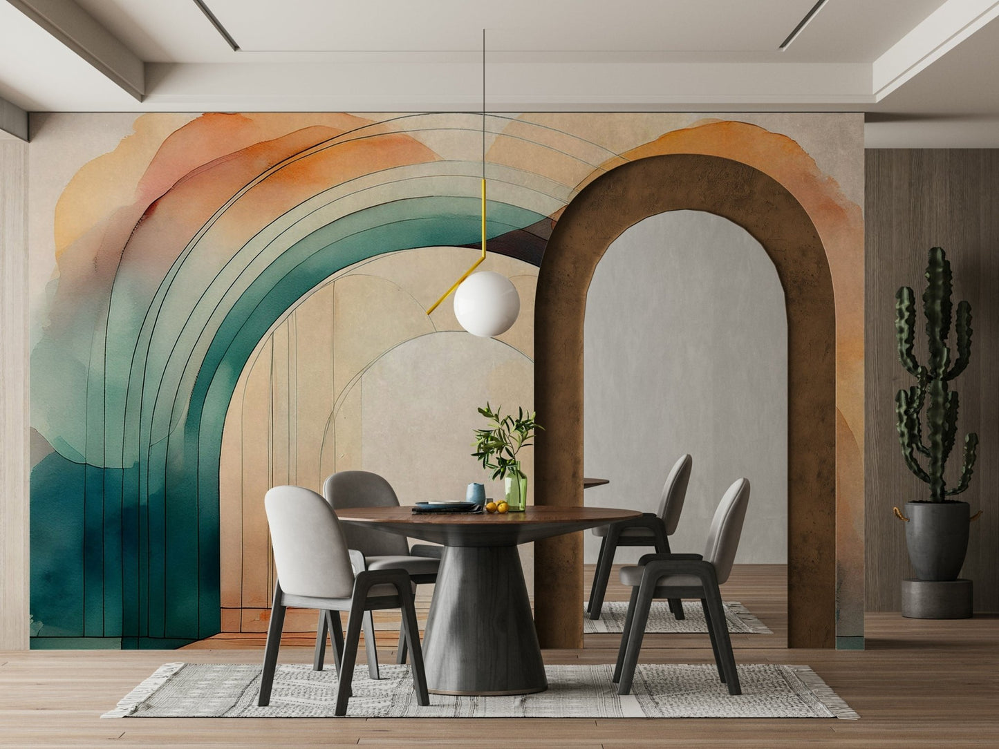 Elegant teal arches mural for stylish wall decor