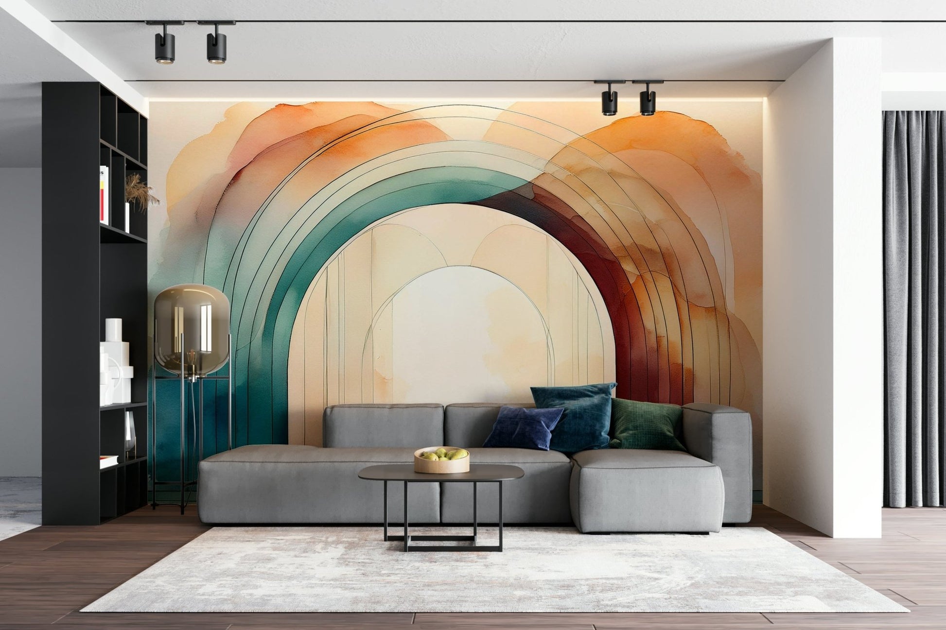Sophisticated teal arches wall mural for living rooms