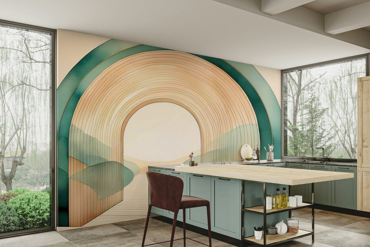 Teal Dream Arches Wall Mural