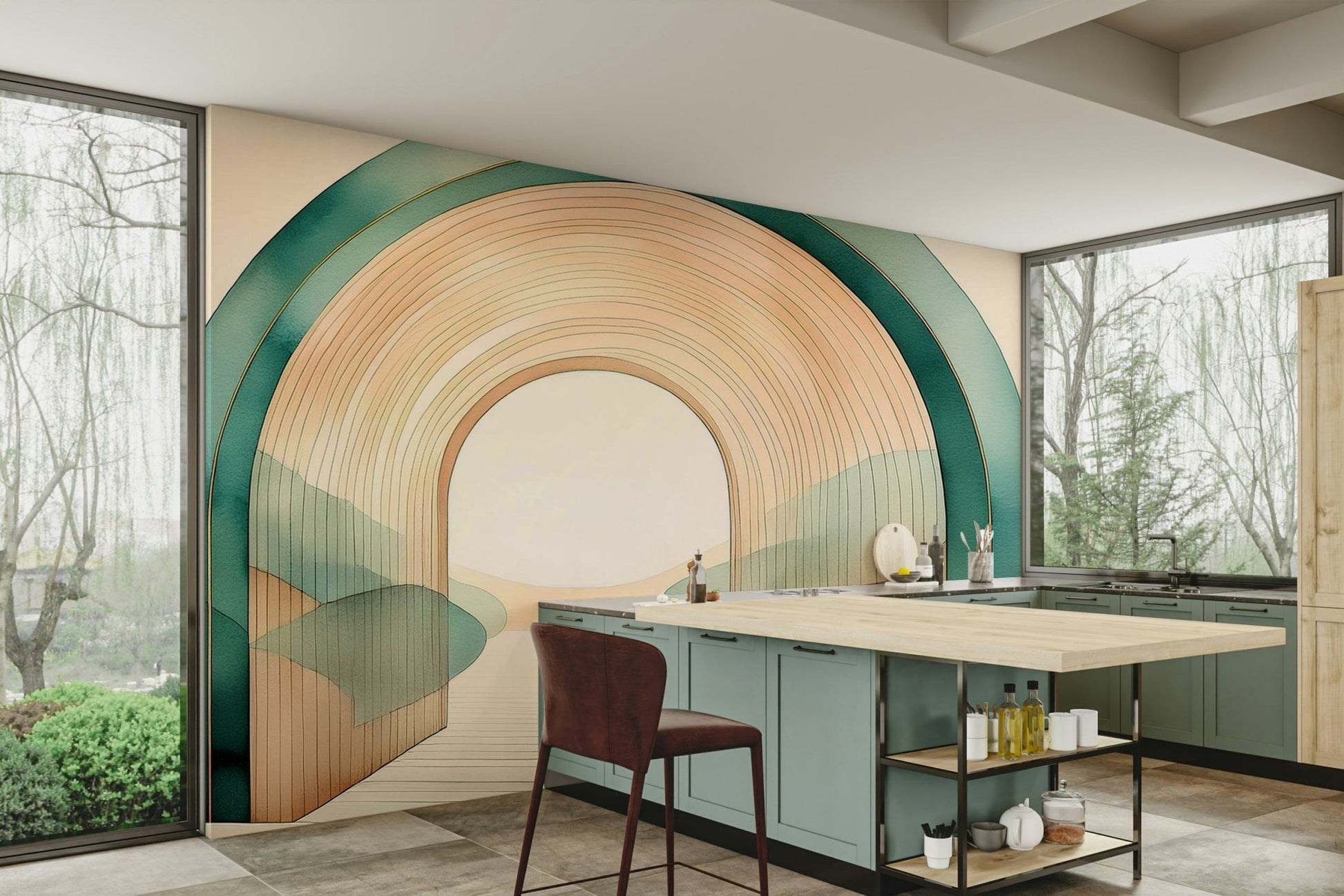 Teal Dream Arches Wall Mural