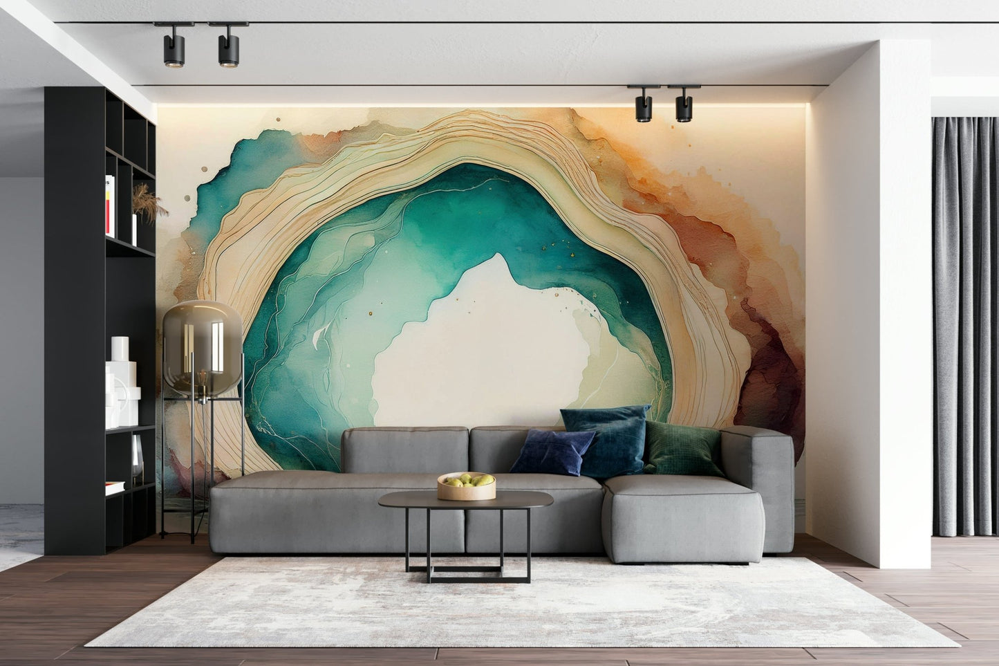 Stunning teal cave mural for bedroom walls.


