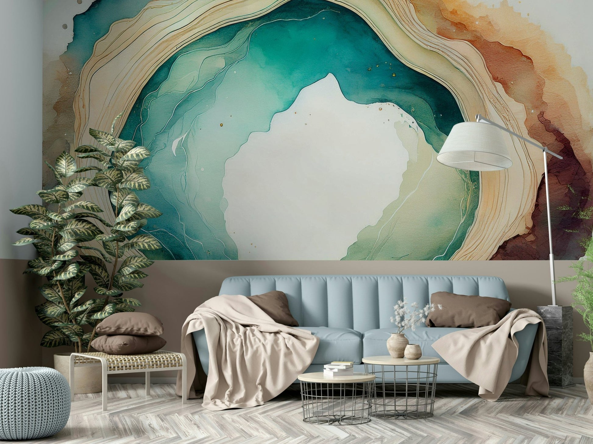 Teal Dream Cave Wall Mural for modern spaces.

