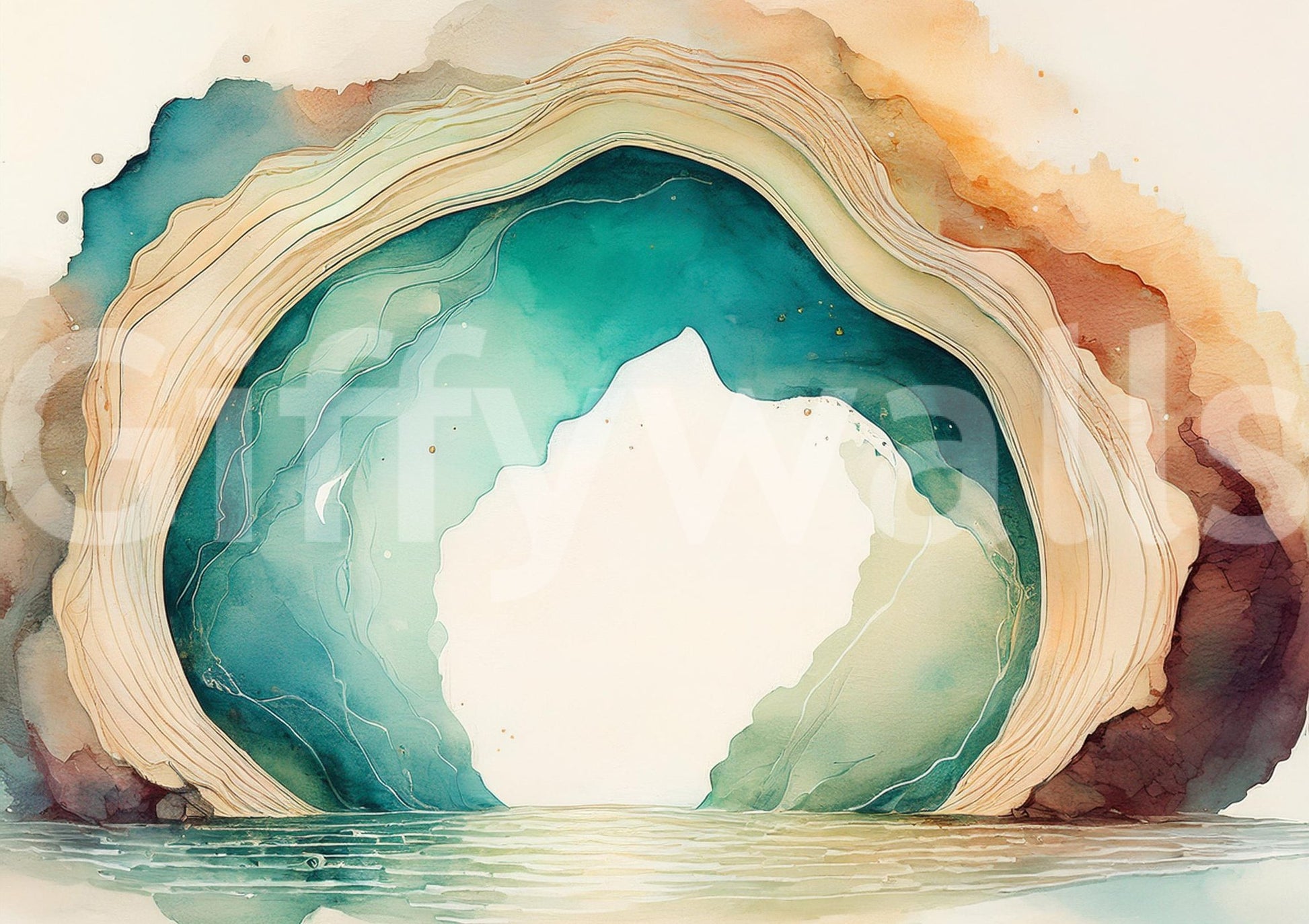 Bold teal dream cave mural for artistic interiors.

