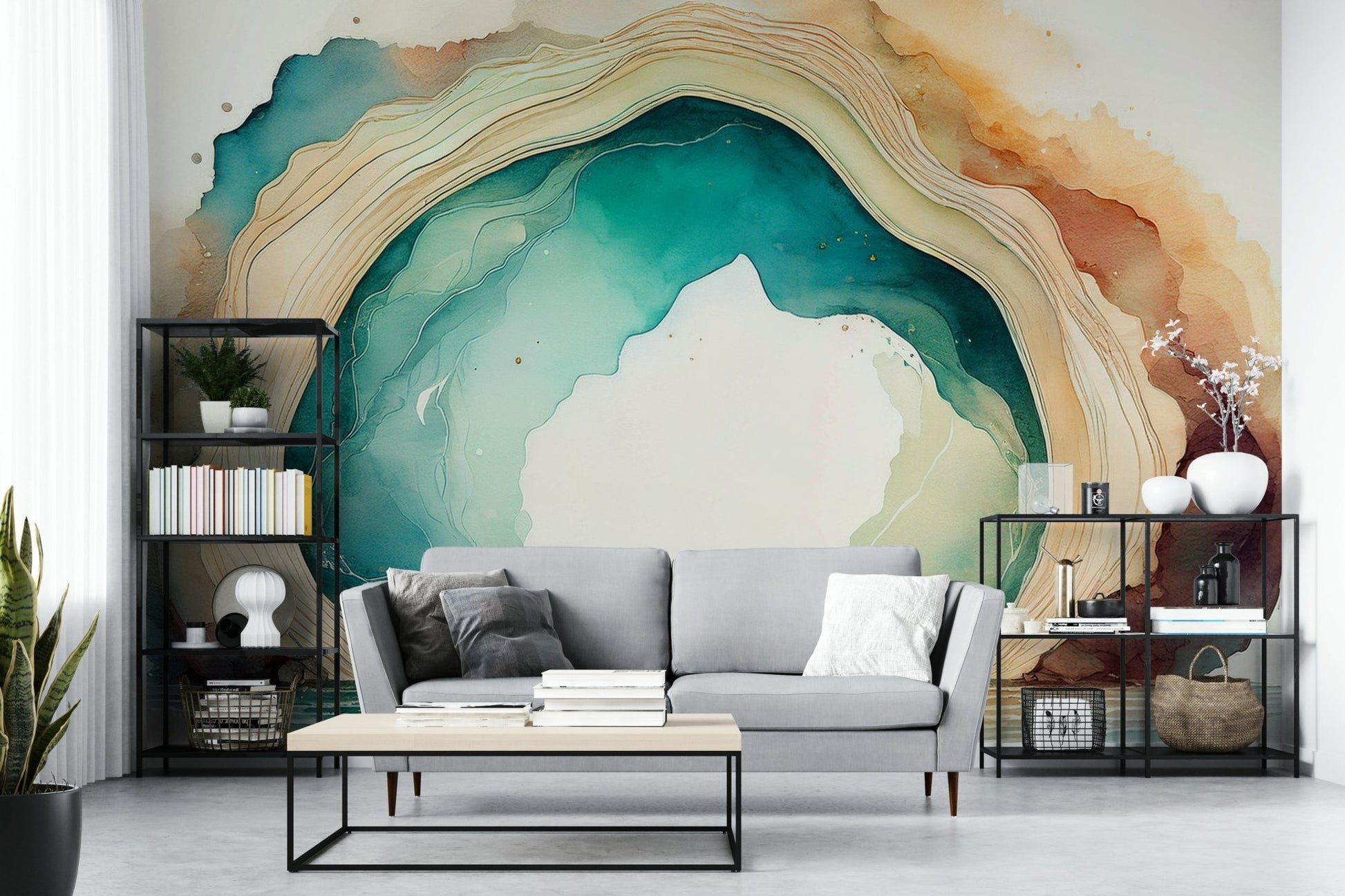 Deep teal cave wall mural for a calming space.

