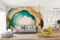 Dreamy teal cave wall mural for living rooms.

