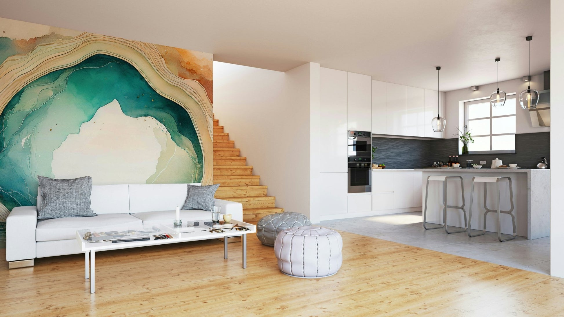 Elegant teal dream cave mural for modern homes.

