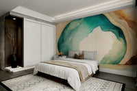Dreamy cave mural with teal hues for wall styling.

