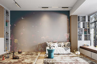 "Soft floral botanical design on teal base"
