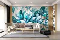 Family room cools down with the Teal Foliage Flow wall muralGD9569