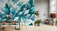 Brushwork shows through every leaf in this hand-painted teal wall muralGD9569