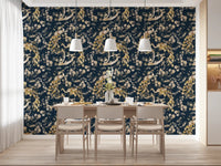 Deep teal tones enrich Teal & Gold Peacock Wallpaper clearly