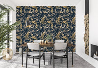 Graceful bird motifs define Teal & Gold Peacock Wallpaper beautifully