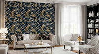Warm gold accents lift Teal & Gold Peacock Wallpaper with depth