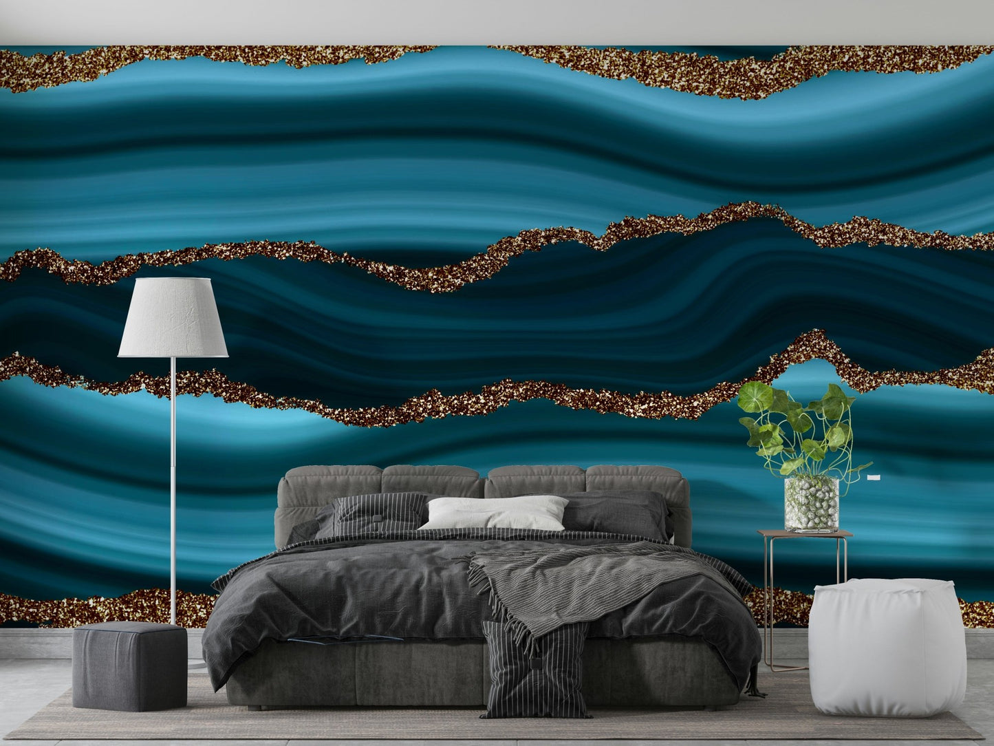Teal & Gold River Wall Mural