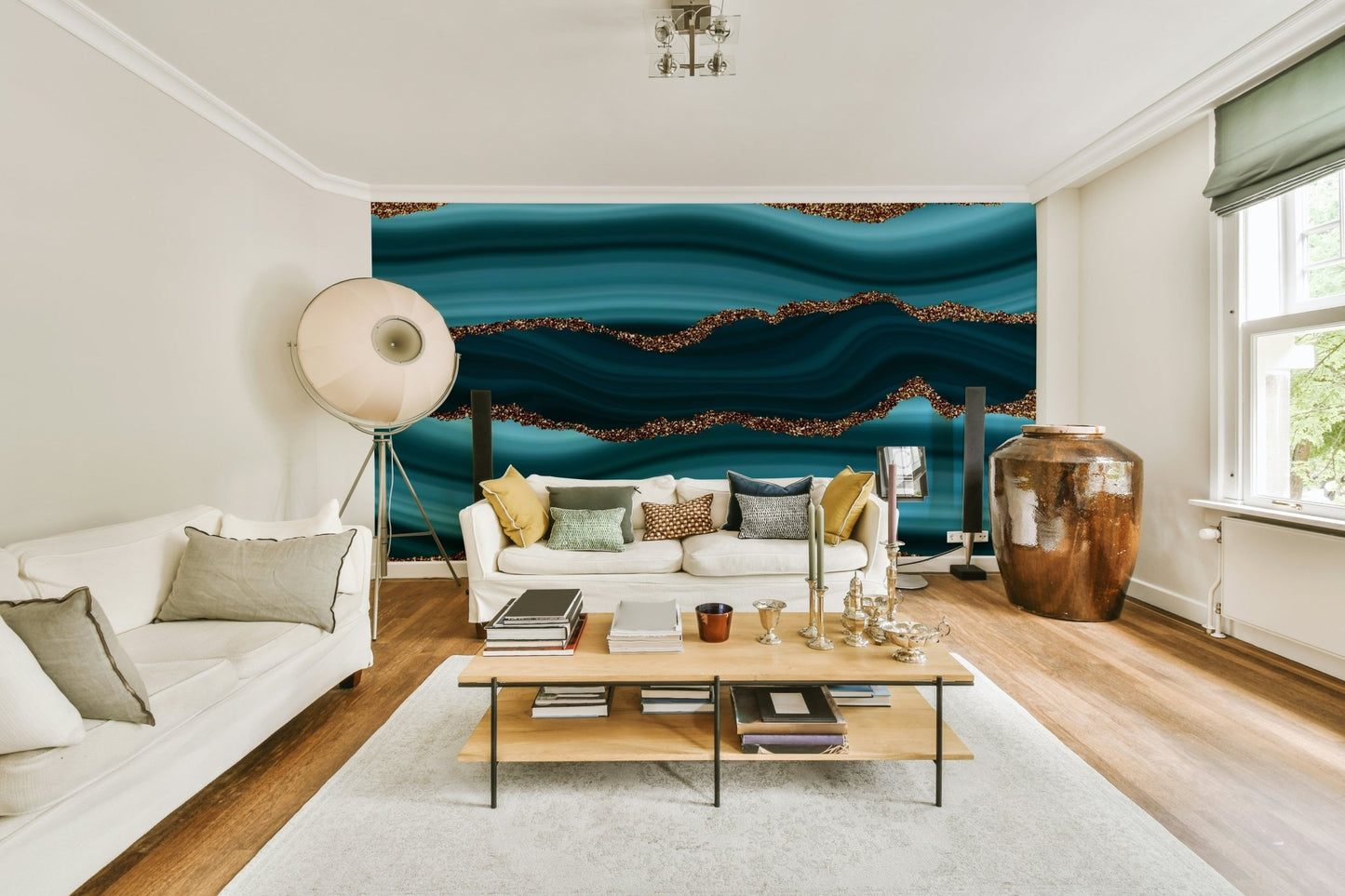 Teal & Gold River Wall Mural